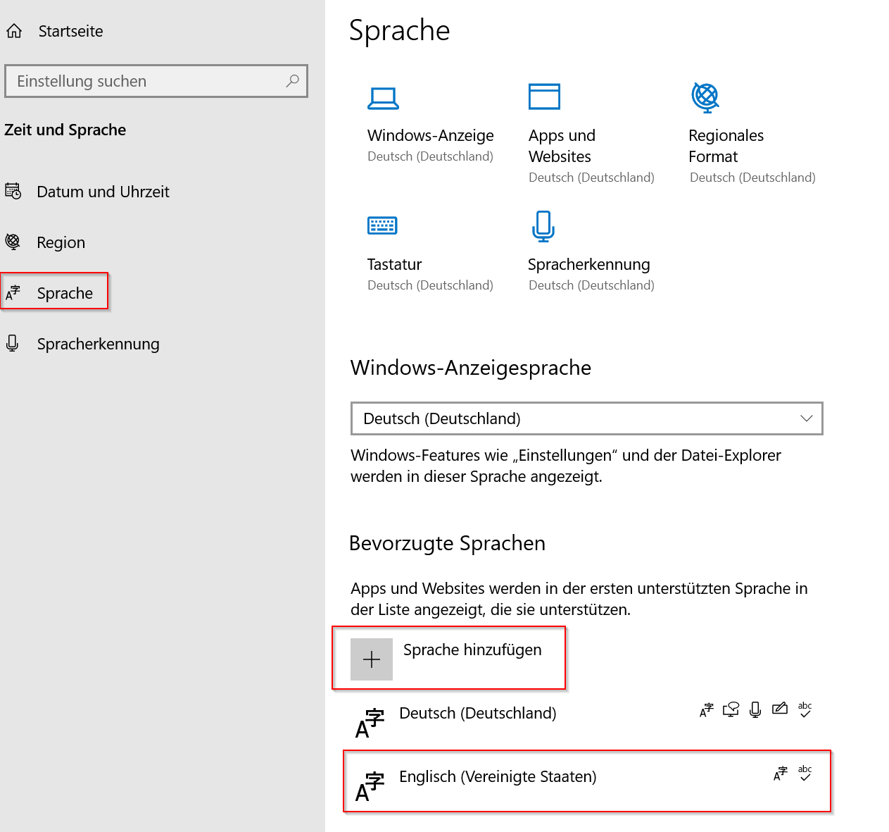 Sprache in Windows 10 hinzufügen