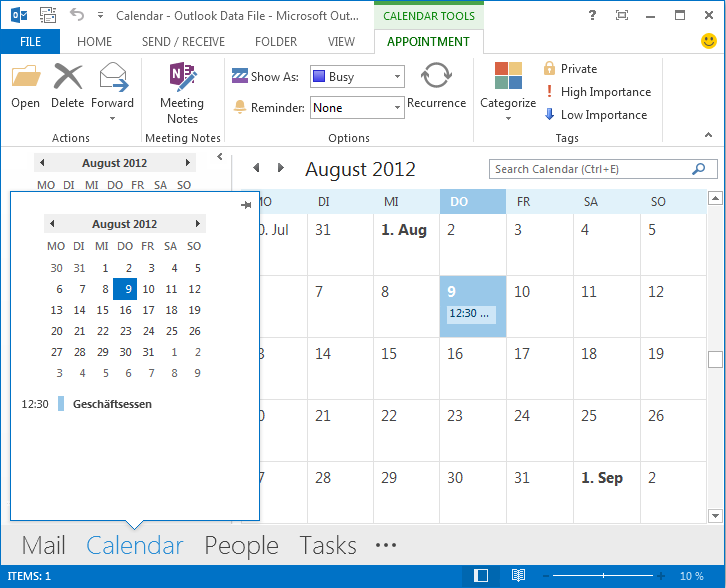 Outlook 2013 Funktion Peeks