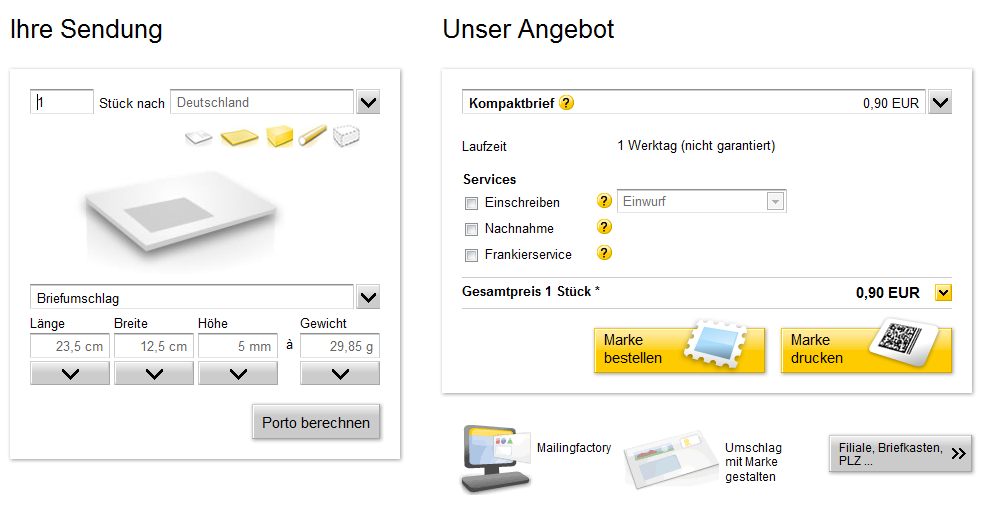 Deutsche Post Portokalkulator