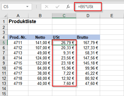 Berechnung mit Berecheichsnamen