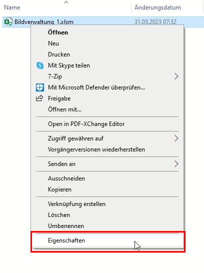Eigenschaften - Rechtsklick 