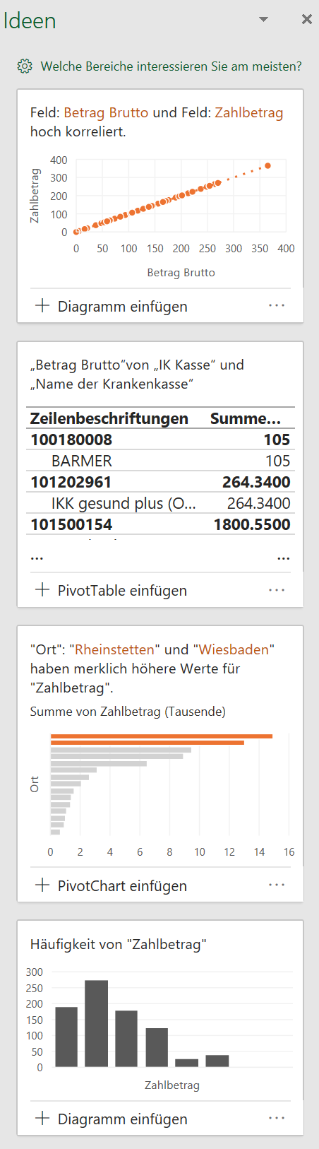 Ideen - Verschiedene Auswertungsmöglichkeiten